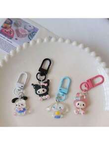 Sanrio 1/6pcs Anime Transparent Glitter Keychain Cartoon Music Bag Pendant Cute Key Accessories (Some Accessories Randomly Shipped)