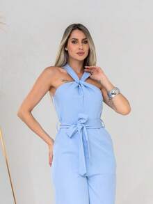 Tailored Jumpsuit With Zipper M3094 - Celeste - Ver 5
