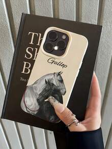 1pc White Minimalist Couple Horse Pattern Full Coverage TPU Shockproof Phone Case Compatible With IPhone 17, 16, 15, 14, 13, 12, 11 Pro Max, Air, And Series