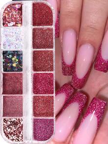12格亮红色糖霜指甲闪粉全息幻彩薄片颜料粉优雅婚礼新年情人节凝胶指甲油美甲装饰 - 彩色 - 查看 1