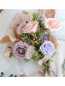 1pc/25pcs Artificial Rose Flowers With 2 Leaves, Perfect For DIY Wedding Bouquet, Valentine's Day, Mother's Day, Halloween And Christmas Party Centerpiece Or Home Decor - Multicolor - View 4