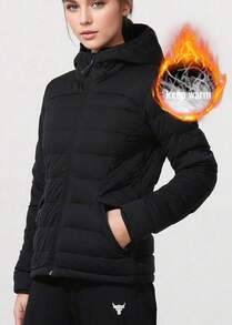 Under Armour 女士轻薄羽绒服，弹力羽绒服，运动外套，适合日常、户外、旅行穿着，建议选购大两码。 - 黑色 - 查看 1