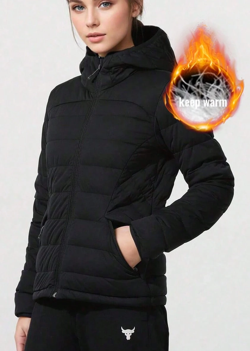 Under Armour 女士轻薄羽绒服，弹力羽绒服，运动外套，适合日常、户外、旅行穿着，建议选购大两码。 - 黑色 - 查看 1