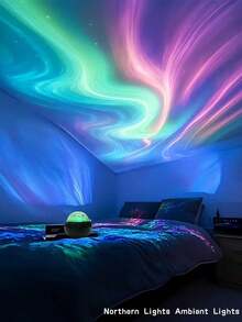 1pc 7-Color Northern Lights Atmosphere Lamp - Dreamlike Northern Lights Projection Lamp, Bedroom Starry Sky Projection Romantic Night Light, Multiple Lighting Modes, Remote Control, Suitable For Party Decor, Date Venue, Home Decor - Multi-color light - View 7