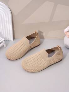 High-Quality New Kids Slip-On Knitted Flat Shoes, Comfortable Breathable, Healthy Materials - Apricot - View 6