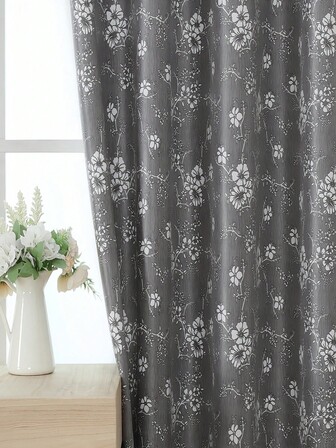 1 pieza Cortina térmica opaca con estampado floral - Tela de poliéster resistente a los rayos UV, con ojales superiores para colgar, tejido liso no blanqueable, tema artístico para dormitorio, reduce el ruido - Ideal para dormitorio, estilo rústico y escuela para un sueño profundo