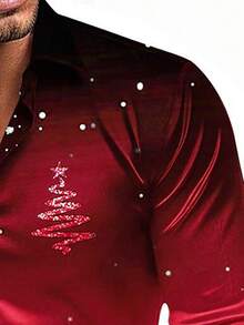 Men's Long Sleeve Collared Christmas Print Casual Shirt - Red - View 5