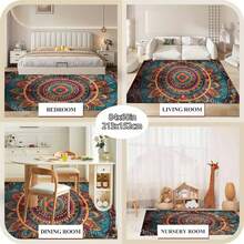 1pc Extra Large Bohemian Purple Mandala Area Rugs - Non-Slip Machine Washable Floor Rugs With Purple/Blue/Pink/Black/Teal Intricate Pattern, Durable Polyester & TPR Backing For Living Room, Bedroom, Home Decor - 樣式 4 - 查看 6