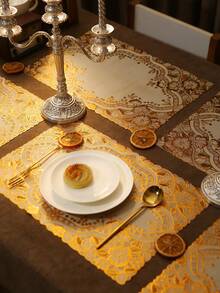 6/12 Peças Jogo Americano Estrela Dourada e Lua, Tapete de Vaso de Flor Vazado de PVC 45*30cm, Lavável, Fácil de Limpar, Resistente a Manchas, Antiderrapante, Resistente ao Calor, Adequado para Decoração de Quarto, Decoração de Mesa de Jantar, Decoração Doméstica, Decoração de Festa, Adequado para Feriados, Festas, Reuniões, Aniversários, Casamentos, Presentes, Jantares, Ao Ar Livre, Piqueniques