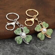 1 Lucky Clover Keychain, Creative Inlaid Crystal Green Leaf Pendant, Car Keychain, Bag Hanging Accessory - màu vàng - Xem 1