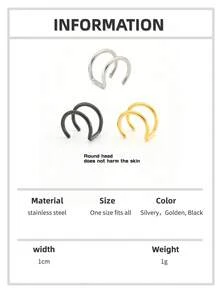 1 件/2 件/3 件时尚朋克摇滚风格不锈钢女士假穿孔鼻环，假穿孔鼻环，金耳环银色/黑色鼻中隔，无穿孔鼻夹耳环，女士身体首饰礼物女士和女孩作为节日礼物，适合日常佩戴