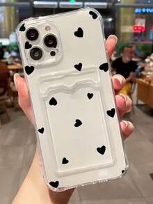 1 st. transparent personligt svart hjärta minimalistiskt heltäckande TPU stötsäkert telefonskal kompatibelt med 17, 16, 15, 14, 13, 12, 11 Pro Max, Air och Series - Multifärgad - Visa 3