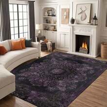 1pc Extra Large Bohemian Purple Mandala Area Rugs - Non-Slip Machine Washable Floor Rugs With Purple/Blue/Pink/Black/Teal Intricate Pattern, Durable Polyester & TPR Backing For Living Room, Bedroom, Home Decor - Style 6 - View 1