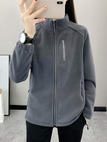 Chaqueta de forro polar para mujer para exteriores, abrigo Sherpa delgado, cálido, transpirable y de cuello alto para senderismo y deportes, primavera/otoño