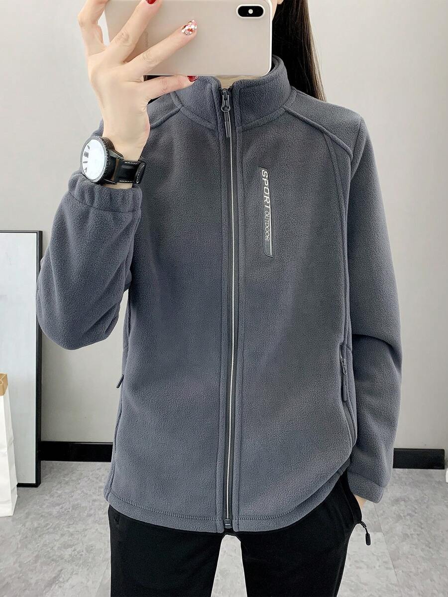 女士户外抓绒外套，保暖加厚透气立领修身羊羔绒大衣，适合徒步旅行和运动，春秋冬季