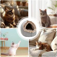 Cama cerrada para gatos, calmante, cama para perros pequeños, cueva para gatos con forro de felpa, casa para dormir interior para mascotas con cojín suave, gatito, cachorro, dormitorio pequeño, - Gris - Ver 3