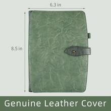 OnMove - Carpeta de 6 anillos, recargable, de piel auténtica, con soporte para bolígrafos, 160 páginas, cuaderno a rayas universitarias, para trabajo, notas, viajes, escuela, color verde A5 - 1 - Ver 4