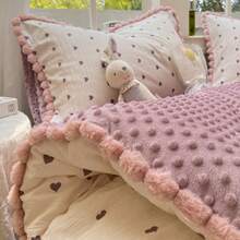 3pcs Luxury Bedding Set, Girls Bedroom Thick Plush Comforter, Embossed Milky White Flannel Quilt, Bubble Gauze Duvet Insert, Super Warm Thick Comforter Set With 2 Pillow Shams, Suitable For Autumn/Winter