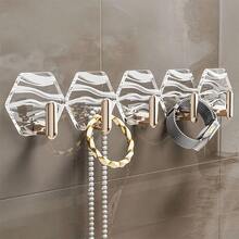 5/8pcs Acrylic Hexagon Adhesive Hooks, Transparent No Drill Bathroom, Kitchen, Cabinet, Wall Mounted Hooks, Dorm Coat Hooks (With Adhesive Backing) - Multicolor - View 1