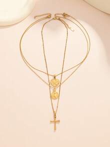 20226 Spring Summer New Virgin Mary Statue ,Heart Shaped ,Cross Necklace Jewelry Sets For Women ,Mom,Valentine's Day ,Mother's Day ,Sister ,Best Friend Gifts - Gold - View 4