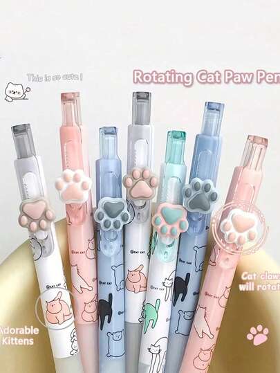 4pcs Cute Cat Paw Press Ballpoint Pens, Black Ink Pens With 0.5mm Tip, Quick-Drying Dual-Headed Design For Study, Office, Signature