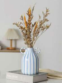 1pc Hand-Painted Striped Ceramic Vase - Farmhouse Style Tabletop Decor, Suitable For Home, Events, Weddings, Kitchens, Offices, Gardens, Birthdays, Anniversaries, Back To School Room Decor, Stationery, Vase, Ceramic Vase - Multicolor - View 2