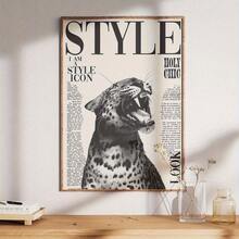 1 pieza Póster de arte de lujo en lienzo con estampado de leopardo en blanco y negro - Rostros femeninos audaces con fuentes llamativas - Póster minimalista de animales - Para salas de estar, dormitorios, oficinas - Para uso en interiores - Regalo de inauguración de casa - Diseño audaz - Decoración africana moderna de caza - Elegante arte de pared de leopardo - Póster vertical sin marco - Decoración de animales en blanco y negro - Diseño elegante de leopardo - Póster estético minimalista - Multicolor - Ver 12