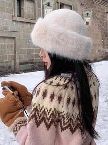 超柔软仿毛皮女士冬季保暖帽，舒适保暖，蒙古风雪帽 - 彩色 - 查看 4