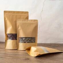 Bộ 50 túi giấy Kraft có cửa sổ, thích hợp để đóng gói quà tặng và cung cấp đồ dùng cho doanh nghiệp nhỏ. Túi giấy Kraft dày dặn, dáng đứng (có cửa sổ và khóa kéo) - Túi đựng mini có thể tái sử dụng, có thể hàn kín bằng nhiệt, thích hợp cho gia đình, du lịch, đựng các loại hạt, kẹo, đồ ăn nhẹ, tiệc tùng, đồ thủ công và đóng gói sự kiện - Túi đựng tiết kiệm chi phí. - Nhiều màu - Xem 6