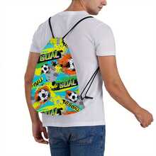 Mochila con cordón con diseño de fútbol de dibujos animados - Mochila estilo bohemio, bolsa de gimnasio con tema de juego, plegable y fácil de almacenar, diseño con cordón, bolsa de natación, ligera, gran capacidad, puede guardar zapatos, bolsa deportiva