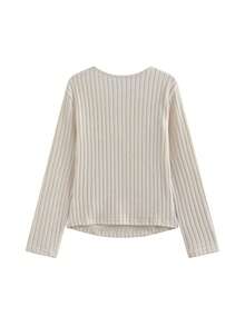 2-In-1 Fleece Knit Undershirt For Women, Fitted Lace Trim Crop Top, Autumn/Winter Casual - Apricot - View 4