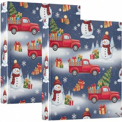 Carpeta de 3 anillos impresa de 1.5 pulgadas, carpeta de anillos en D con bolsillos, carpetas decorativas para la escuela universitaria u oficina, camión clásico rojo Navidad