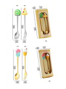 1 pièce/2 pièces Ensemble cadeau de couverts en acier inoxydable - cuillère à dessert et fourchette de dessin animé, brasseur à café, fourchette à fruits - Multicolore - Voir 2