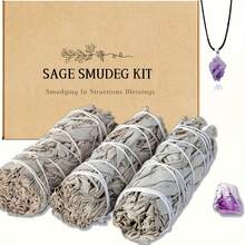 Loose Gemstones-1/3/6pcs 4 Inch Fresh, White Sage Sticks,For House Cleaning, Yoga,Contains Amethyst - Multicolor - View 6