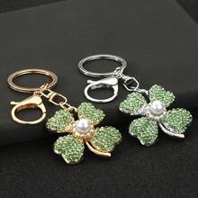 1 Lucky Clover Keychain, Creative Inlaid Crystal Green Leaf Pendant, Car Keychain, Bag Hanging Accessory - màu vàng - Xem 4