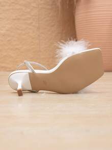 Women's New Rhinestone Square Toe High Heel Sandals, White, Elegant Fairy Style, Suitable For Banquet, Summer - White - View 6