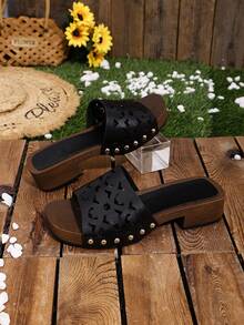 Women's Summer New Casual Fashion Wedge Thick Bottom Slippers, Plus Size Wholesale Open Toe Beach Sandals - Black - View 7
