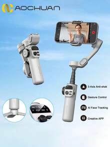AOCHUAN 3-Axis Gimbal Stabiliser, Foldable Anti-Shake Handheld Mobile Gimbal, LED Screen, Four Classic Shooting Modes, Smart Follow, 360-Degree Rotation Mode, Multi-Angle Stabiliser With Face/Body Tracking, Professional Video Vlog Stabiliser For Sports And Travel, White, Festive Gift Compatible With Iphone Android Phone For Winter Vacation, Travel Vlog, Outdoor Activities, Live Streaming, Stabilized Vlogging Vacation Travlel Studio Outdoor Live Streaming Travel Vlog Video Recording Influencer Content Gimbal Stabilizer Phone Stabilizer ActiveTrack - White - View 2