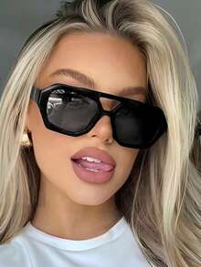 1 buc Ochelari de soare vintage pătrați Ocean Slice la modă pentru femei, potriviți pentru purtare zilnică, vacanță și călătorii - Negru - Vizualizare 3