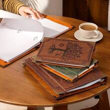 Carpeta de piel de 3 anillos para papel de tamaño carta de 8.5 x 11 pulgadas, carpeta de anillos redondos de 1 pulgada con capacidad para 200 hojas, cubierta de papel para bloc de notas - marrón, (Brown Tree) - Ver 5