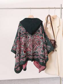 1件男士佩斯利花纹休闲简约连帽斗篷/披肩围巾，百搭日常穿着 - 彩色 - 查看 6