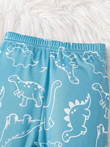 Lurzo Spring/Autumn Baby Pajamas, Multiple Dinosaur Print Crew Neck Long Sleeve Top And Pants Set, Comfortable And Warm Fabric, Suitable For Home, Gathering, Party Wear - Blue - View 11