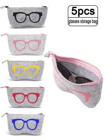 5/1pc Thick Felt Eyeglass Case, Fashionable Unisex Knitted Felt Glasses Pouch, Storage Bag Suitable For Sunglasses, Essential For Summer Beach Travel, Great Gift, Bohemian Style, Back To School Essential