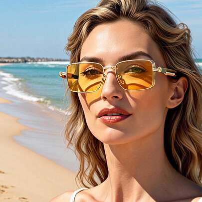 一副男女通用方形个性化时尚眼镜，高端防眩光时尚户外眼镜，男女皆宜