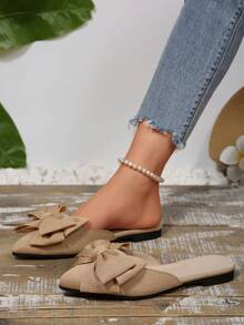 Giày lười mũi nhọn màu kaki có nơ, kiểu dáng thời trang dành cho nữ, giày lười thoải mái và thanh lịch cho mùa xuân/thu, phù hợp cho đi làm và công sở. - Màu Khaki - Xem 2