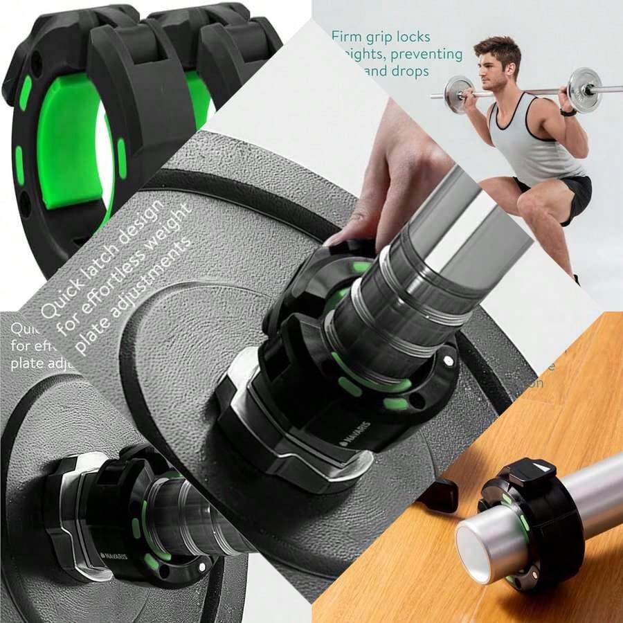 Gym Equipment Olympic Barbell Clamps 50mm - 2 Pack, Quick Magnetic Closure Design for Dumbbells and Weight Bars - Negro/Verde - Ver 1