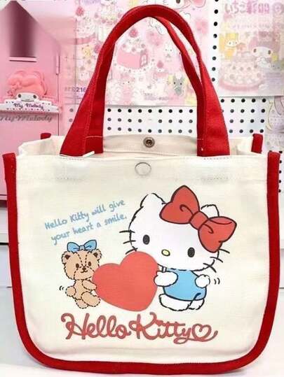  Túi xách Sanrio chính hãng, túi đựng cơm hộp, túi tote, túi vải bố, hình chú chó dễ thương Pudding, chó Merlot, chó Blue, Melody, màu hồng.