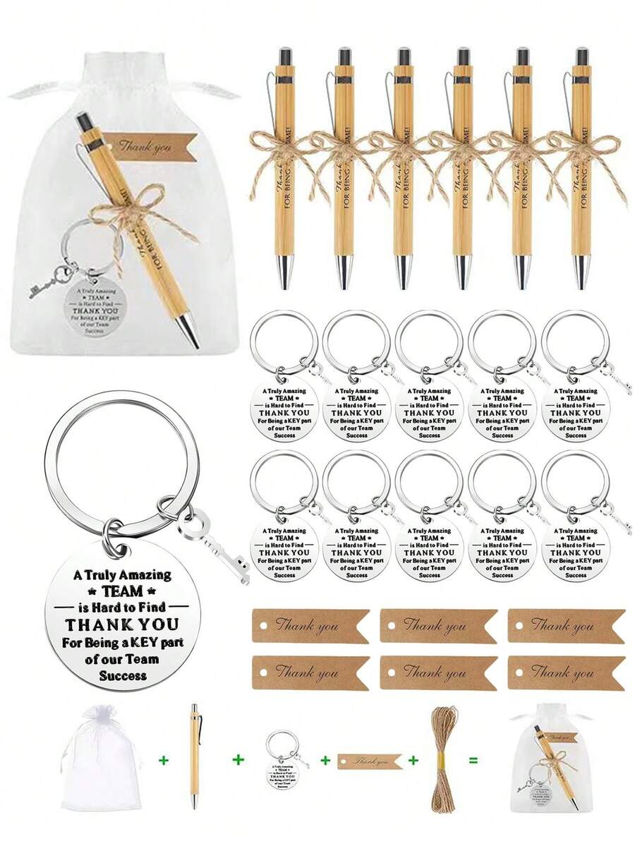10pcs Employee Appreciation Gift Set, Thank You Colleague Keychain Gift And Inspirational Pen - With Organza Bag And Thank You Card, Suitable For Colleagues, Employees, Teachers, Team Appreciation Party Gifts, Ramadan Gifts - Multicolor - View 1