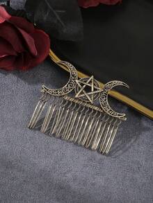 1pc Vintage Viking Celtic Hair Comb - Exquisite Moon Star Shaped Hair Clips - Mystical Fairy Hair Jewelry For Girls, Hair Accessory Gift Combs For Hair Side Comb, Wedding, Hair Accessories