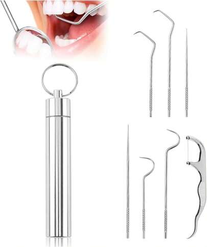 7 Pcs Stainless Steel Toothpick Set - 2024 New Reusable Toothpick Set With Holder, Durable Metal Toothpicks Cleaning Kit For Dental Hygiene, Outdoor Camping & Traveling